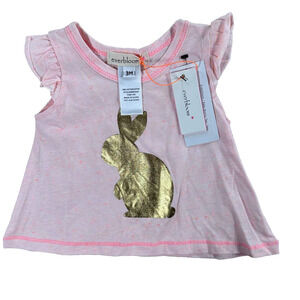 Everbloom 3 Months Pink Baby Bunny Gold Ruffle Sleeve Tee Shirt New